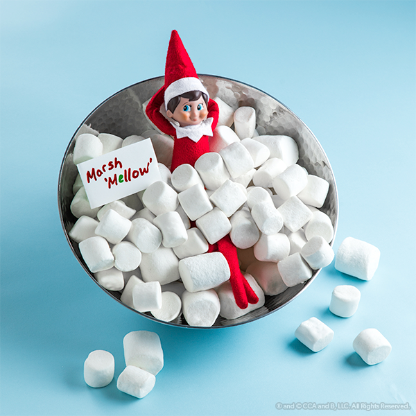 Elf in a bowl of marshmellows