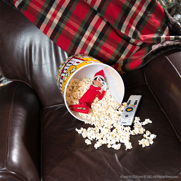 Elf in a popcorn bucket