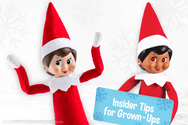 Two elves on white background with Insider Tips sign
