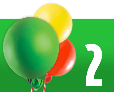 Green box with balloons and number 2