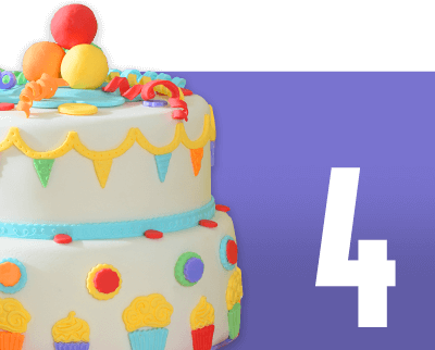 Purple box with birthday cake and number 4