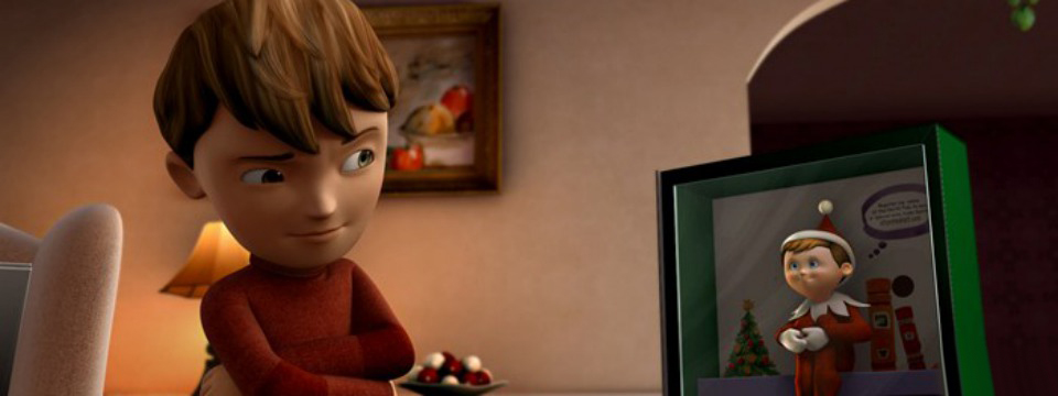 boy looking unsure at elf in a box