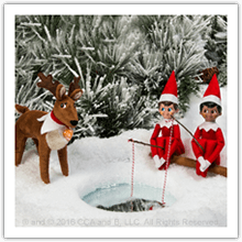 Scout Elves and Elf Pets Reindeer ice fishing