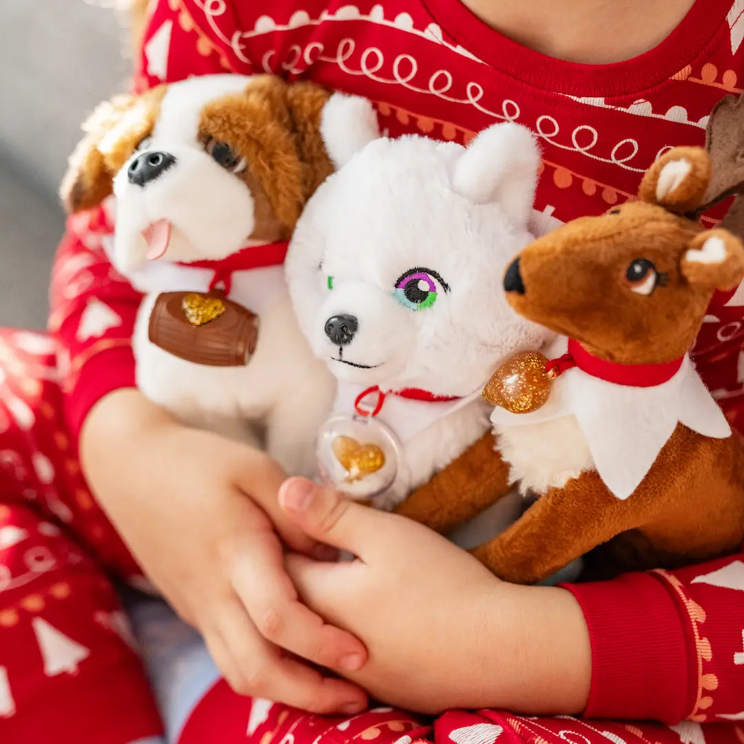 Elf Pets Reindeer, Arctic Fox and Saint Bernard together as Santa’s magical North Pole companions