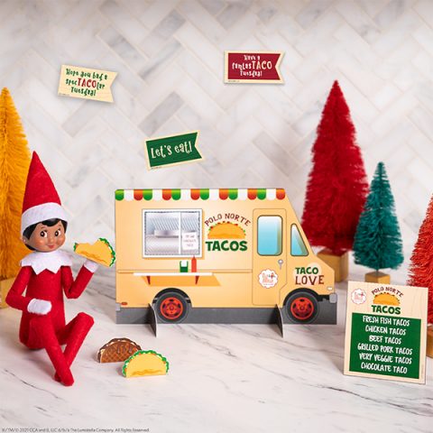 Elf with printable taco truck and other taco Tuesday printable