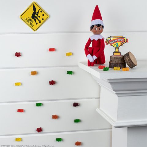 Elf with candy rock climbing wall and printable sign 