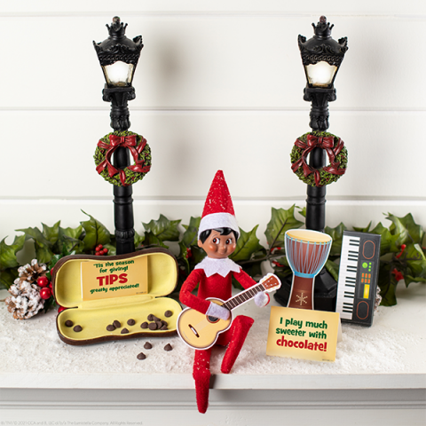 Elf with printable instruments and guitar case with chocolate chip 'tips'