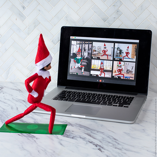 Elf doing virtual yoga class