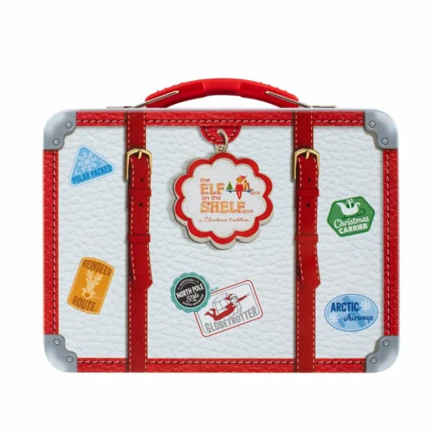 The Elf on the Shelf suitcase in white with red trim