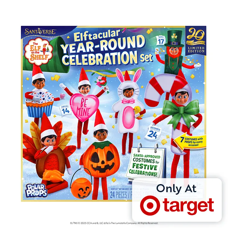 Front of the 20th Anniversary Limited Edition Elftacular Year-Round Celebration Set packaging