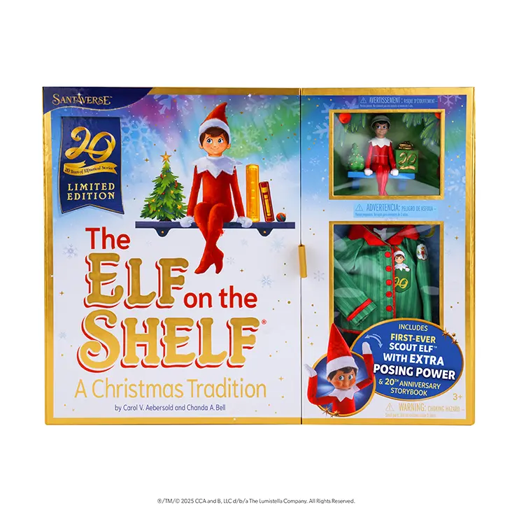 Front of the 20th Anniversary Limited Edition Scout Elf boxset packaging
