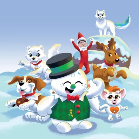 Razzle and his Santaverse friends all together smiling and celebrating