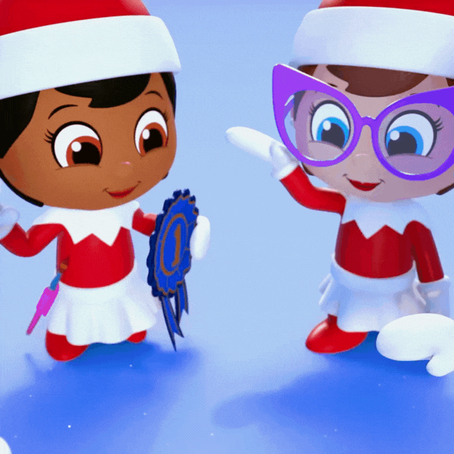 Scout Elf Squad circles up and places mittens in center to indicate teamwork