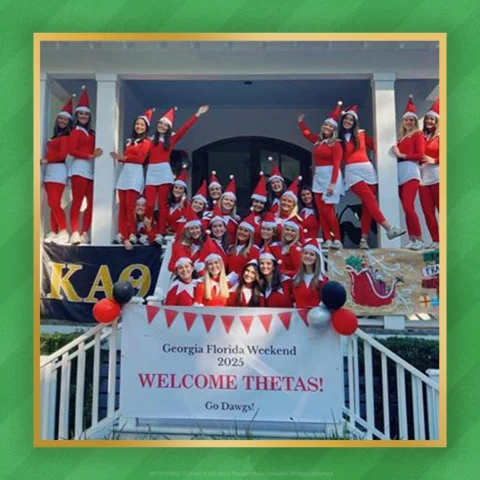 A group of Theta sorority girls from UGA are dressed as The Elf on the Shelf