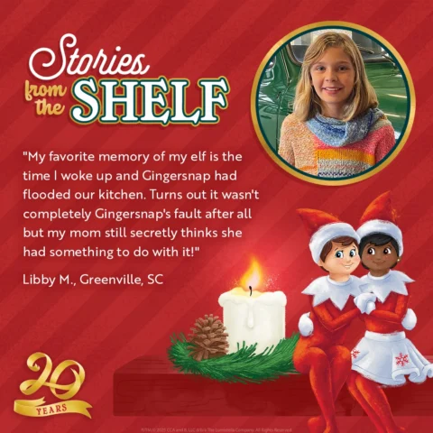 Image of Libby M. with text telling the story of the time she thought her elf flooded her house
