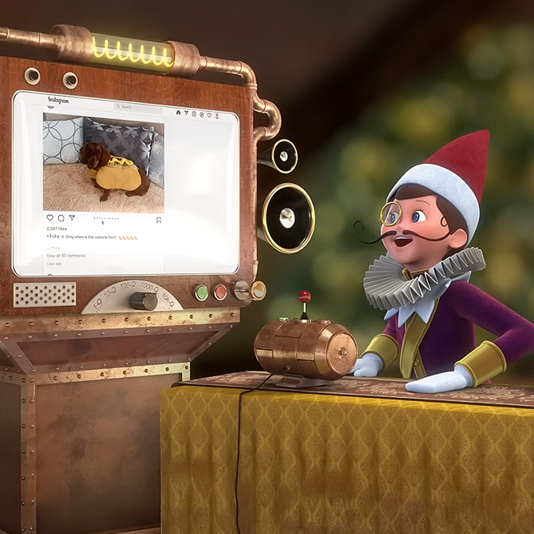 A still of Scout Elf Joe reviewing pet submissions from the COCOA WITH JOE - ELFLUENCER SERIES | Elf Petstagram Takeover YouTube video.