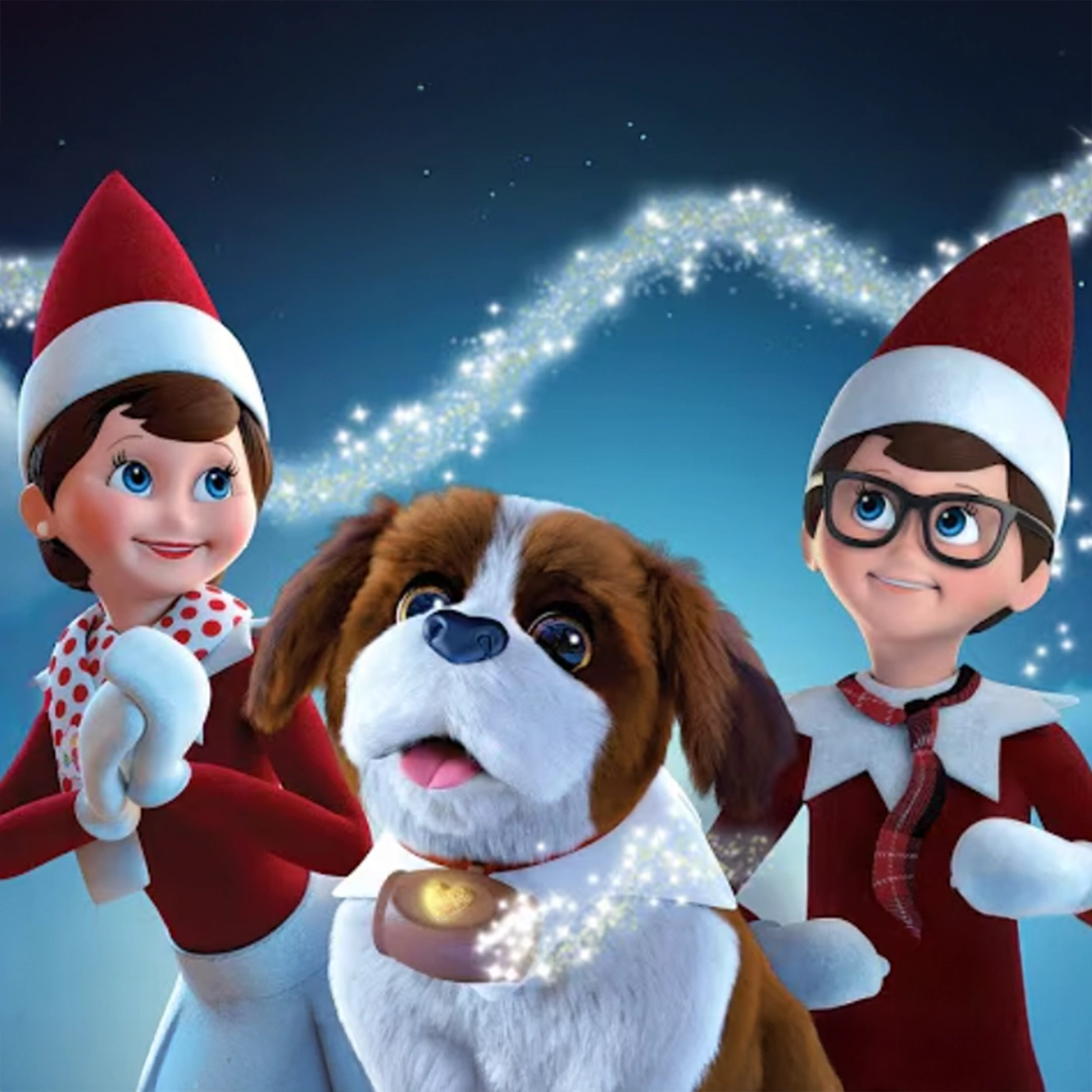 A still of a trio of characters from "Santa's St. Bernards Save Christmas" animated special. This still is the thumbnail for the trailer on YouTube.