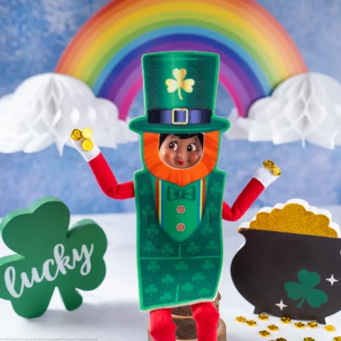 The Elf on the Shelf wearing a leprachaun costume