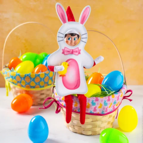 The Elf on the Shelf wearing a bunny costume