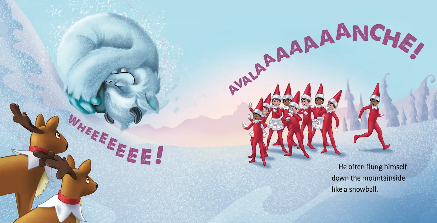 Little Grunt the SnoBiggie yeti launches himself down a hill like a snowball