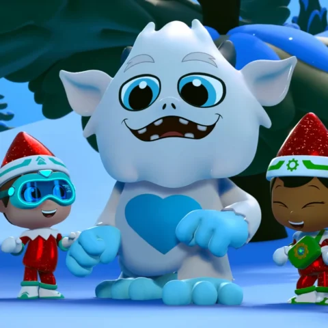 Little Grunt laughs with Blizzard and Shiver from Scout Elf Squad
