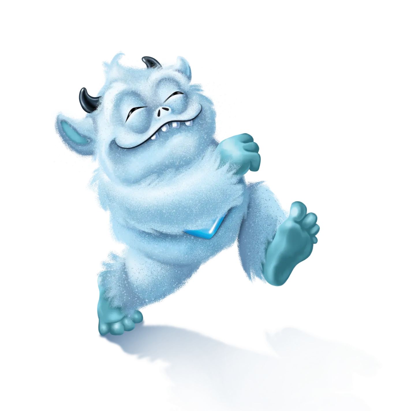 Little Grunt the SnoBiggie yeti marches across the snow