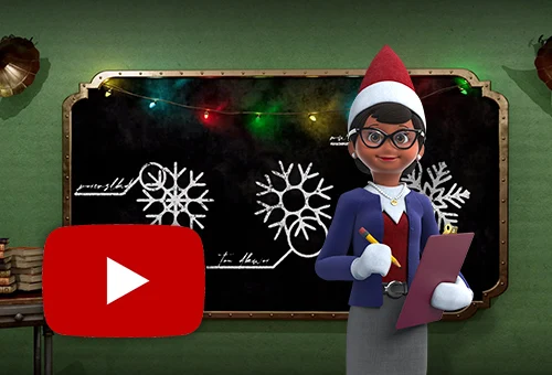 Professor Peppermint standing in front of a chalkboard holding a clipboard and pencil. On the chalkboard are drawings of snowflakes. The YouTube logo is in the bottom left.