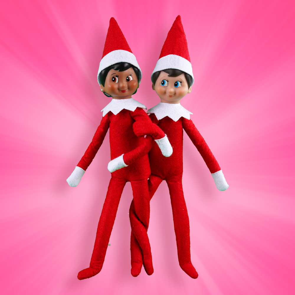 Two Scout Elves link arms and legs in a power pose