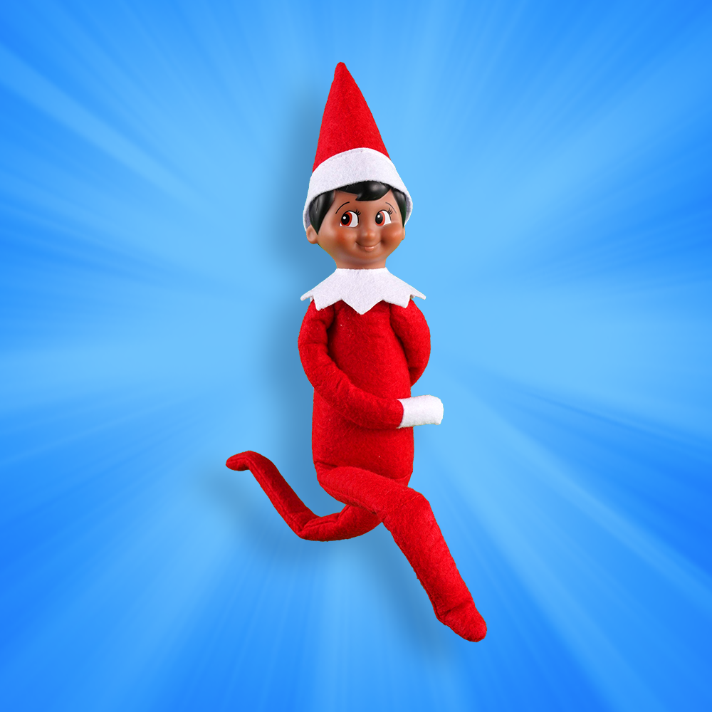 A Scout Elf leaps forward with one leg and bends one arm in front of him and one arm behind him, as if frolicking through a field.