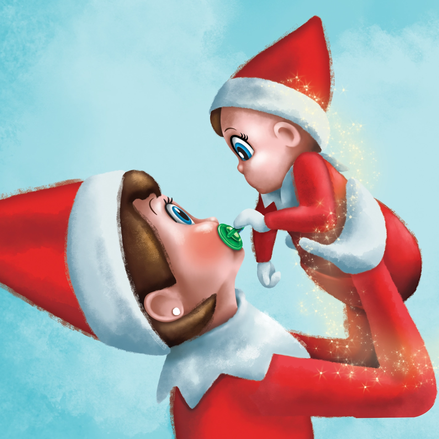 An Elf on the Shelf Scout Elf cares for a baby Frost Pip