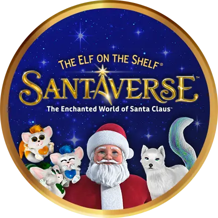 The Elf on the Shelf Santaverse logo with Characters