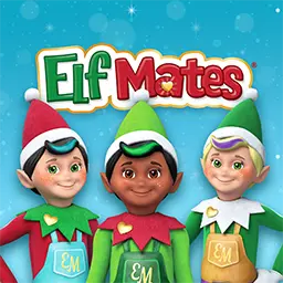 Elf Mates Chef, Cobbler, and Toy Maker with the Elf Mates logo above their heads