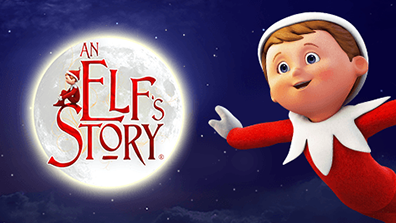 A boy elf flying next to a moon with An Elf's Story logo