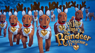 Marching Elf Pets Reindeer with Elf Pets Santa's Reindeer Rescue logo