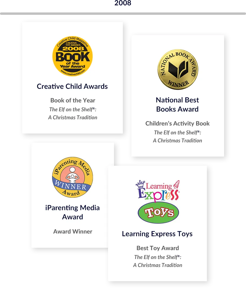 List of 2008 Awards. The Elf on the Shelf: A Christmas Tradition was given a Best Books 2008 designation in the Children’s Activity Book category by the National Best Books Awards. The Creative Child Awards gave The Elf on the Shelf: A Christmas Tradition the Book of the Year award. The Learning Express Toys gave The Elf on the Shelf: A Christmas Tradition the Best Toy Award. iParenting Media bestowed us as an Award Winner.