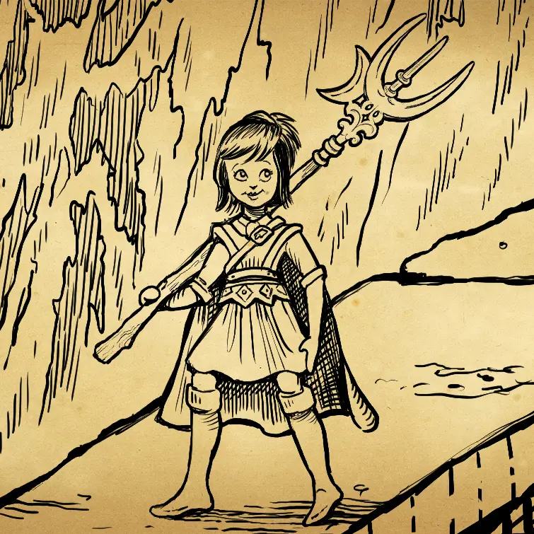 Image of Scout Elf Delshimerry carrying a three pronged larlork sword