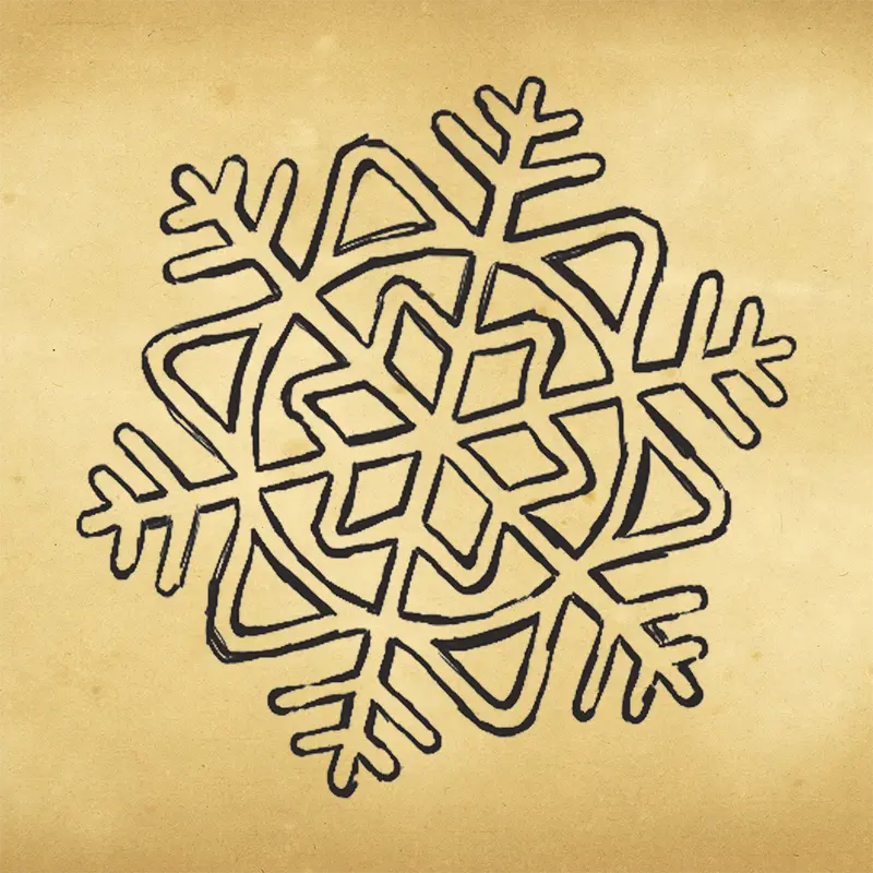 a pen and ink sketch on parchment paper of a 6 point snowflake