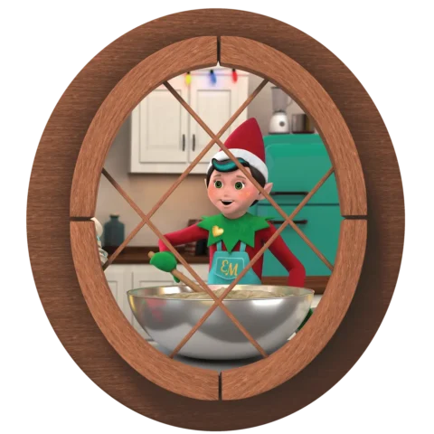 The Elf Mates Chef mixes ingredients in the kitchen