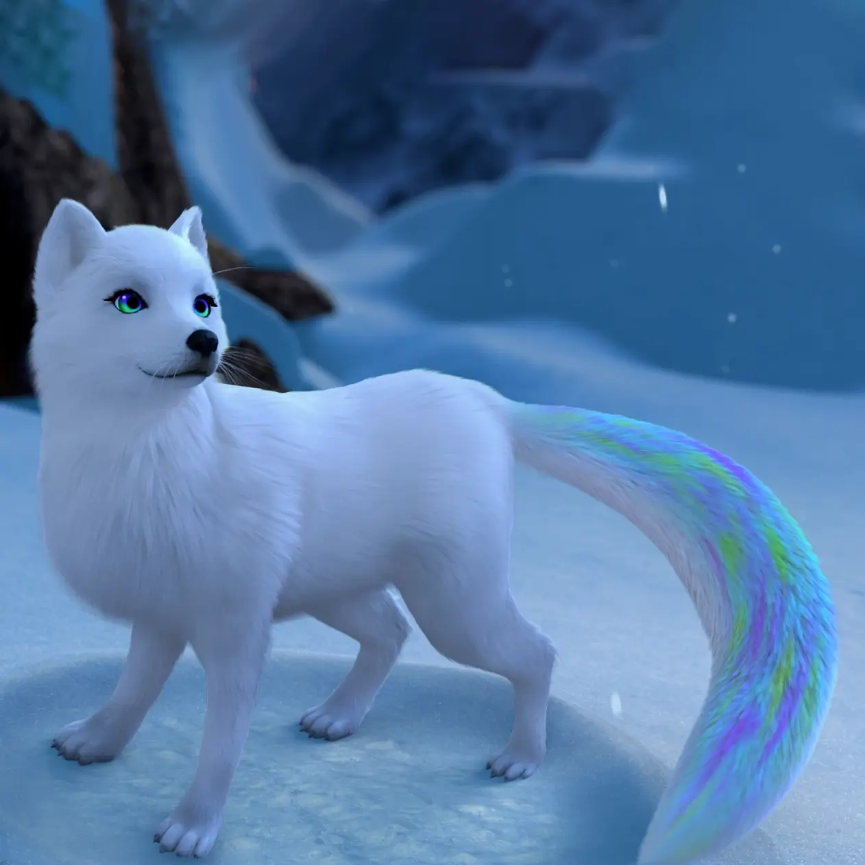 Noorah stands in the snow at the edge of the Enchanted Forest 