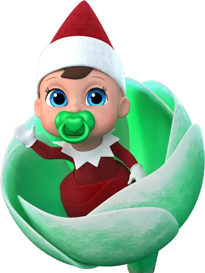 Frost Pip boy with a pacifier in his mouth sitting in his frost flower. He is waving with his right hand.