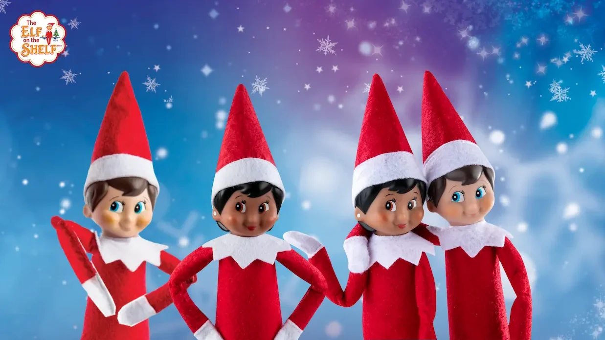 Four Elf Scouts together with snowy background behind them.