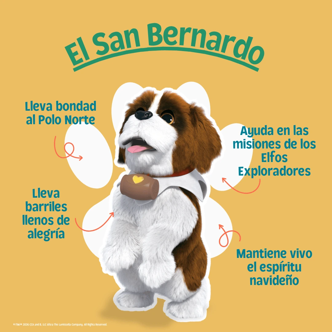 El San Bernardo Elf Pets® comparte bondad y alegría mientras ayuda a fortalecer el espíritu navideño en el Polo Norte.