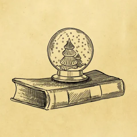 Book with a snow globe on top 