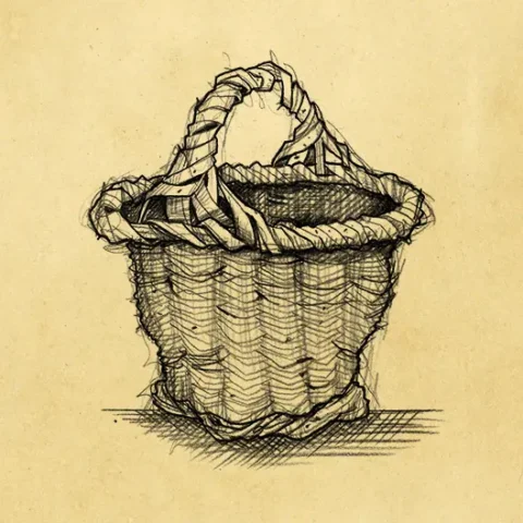 A sketched image of a basket