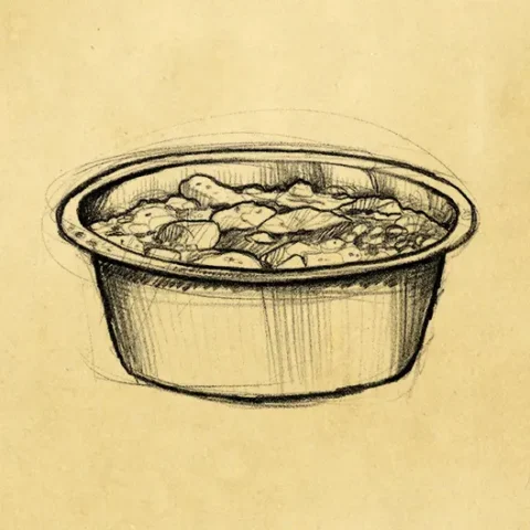 A sketched image of a bowl of stew