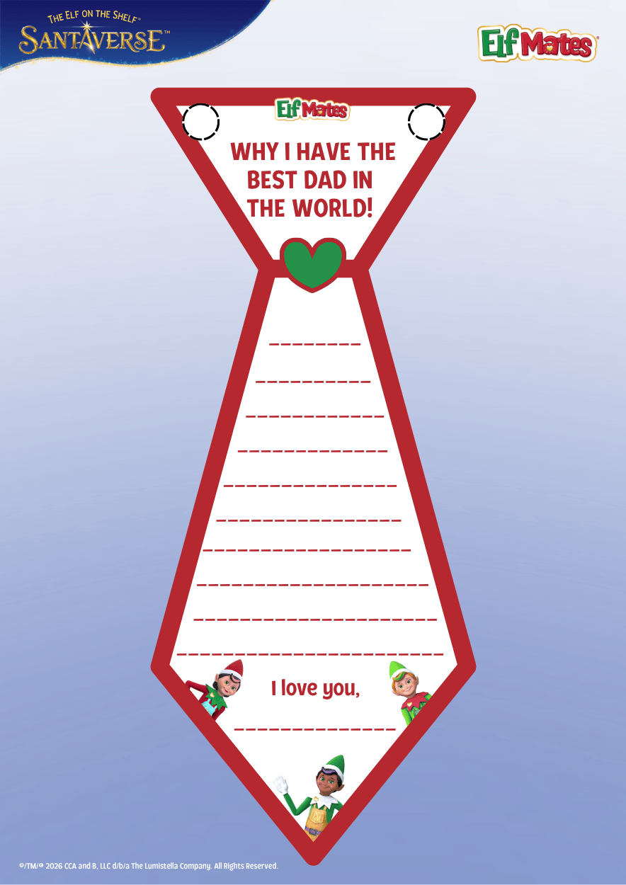 Father’s Day printable tie craft for kids by Elf Mates with “best dad” message, a simple DIY Father’s Day gift idea and writing activity for children to show appreciation