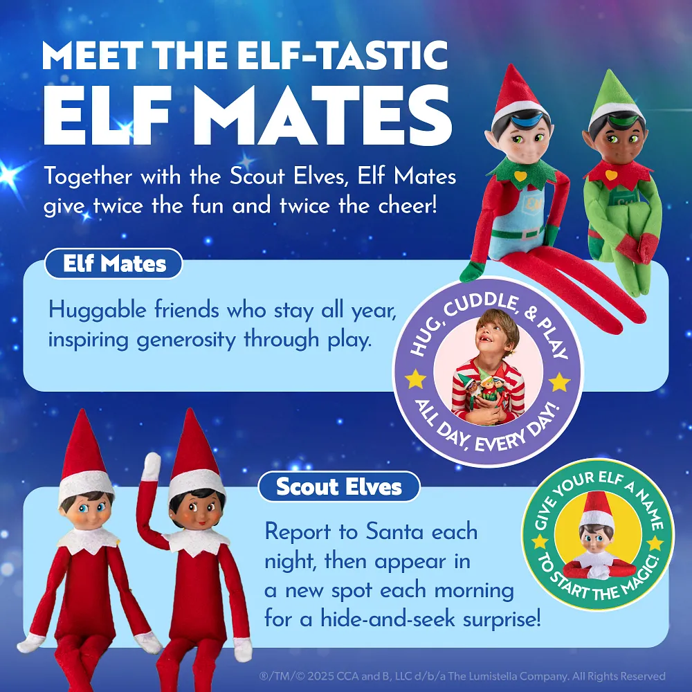 Scout Elves and Elf Mates shown together for comparison